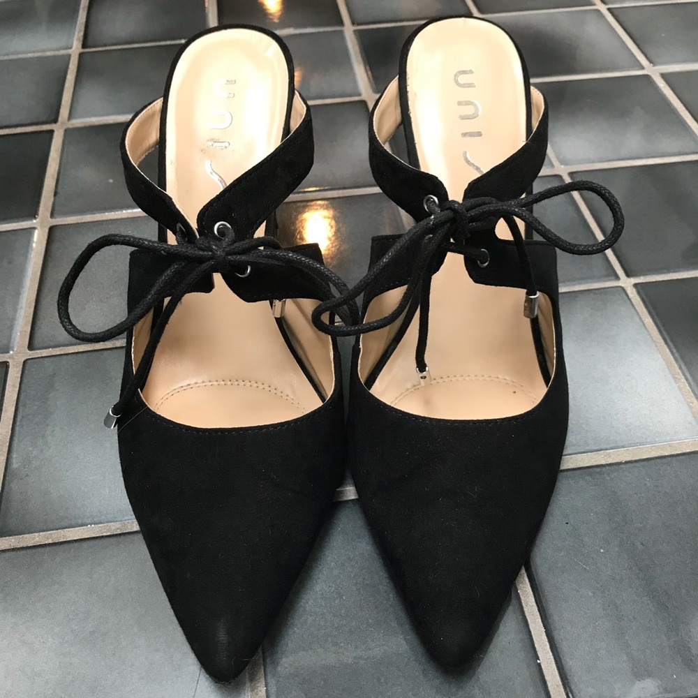 Unisa Backless Black Heels with Tie